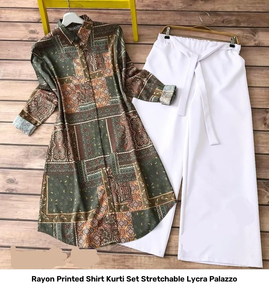 Rayon Printed Shirt Kurti Set Stretchable Lycra Palazzo 20