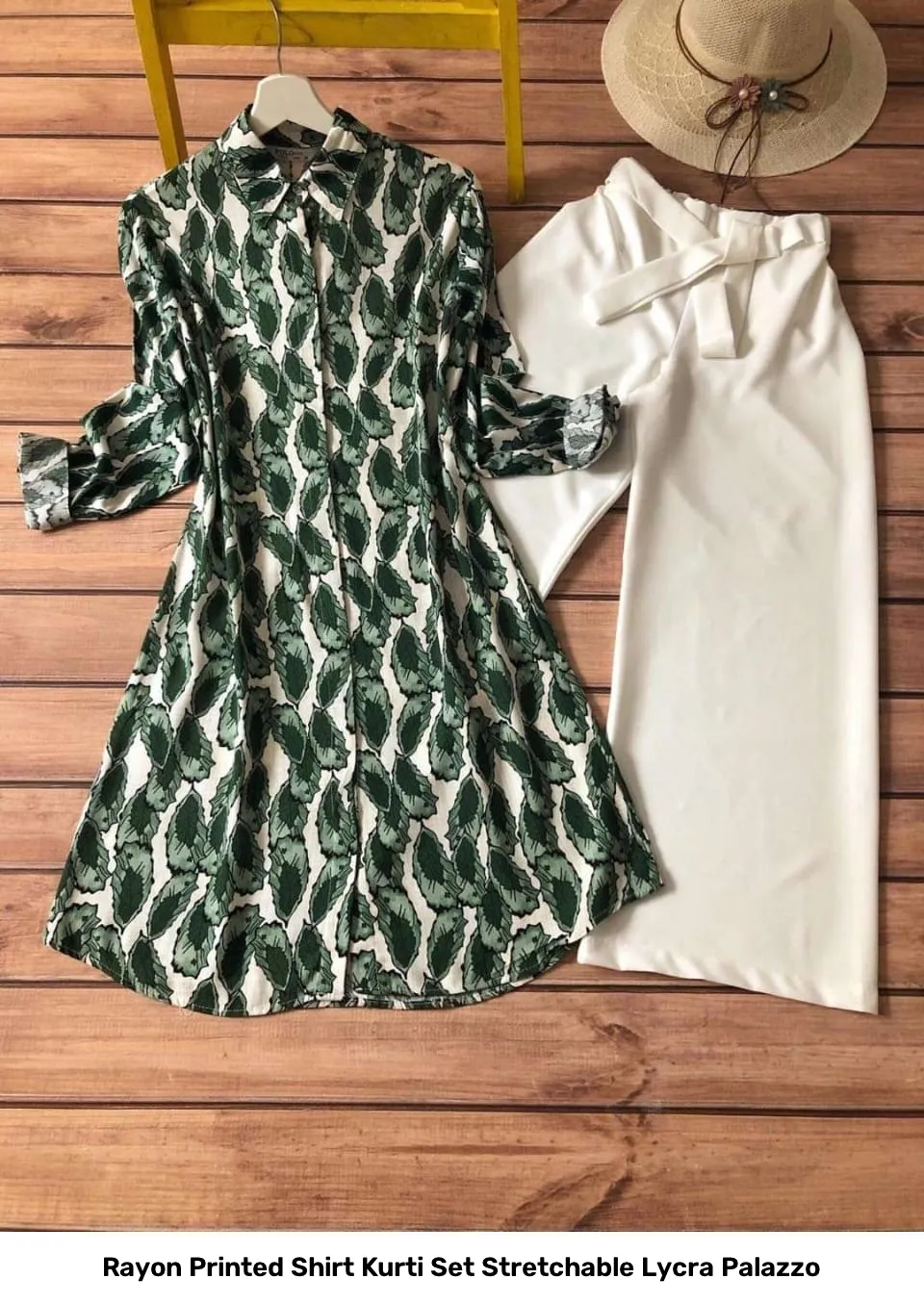 Rayon Printed Shirt Kurti Set Stretchable Lycra Palazzo 30