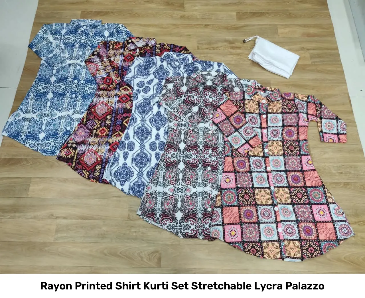 Rayon Printed Shirt Kurti Set Stretchable Lycra Palazzo 34
