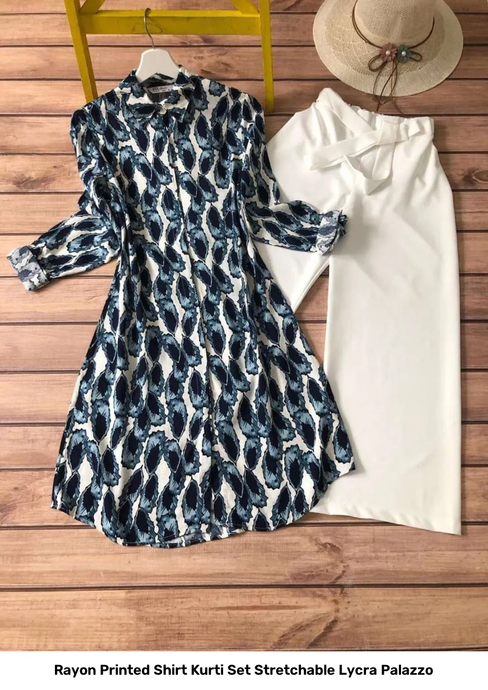 Rayon Printed Shirt Kurti Set Stretchable Lycra Palazzo 36