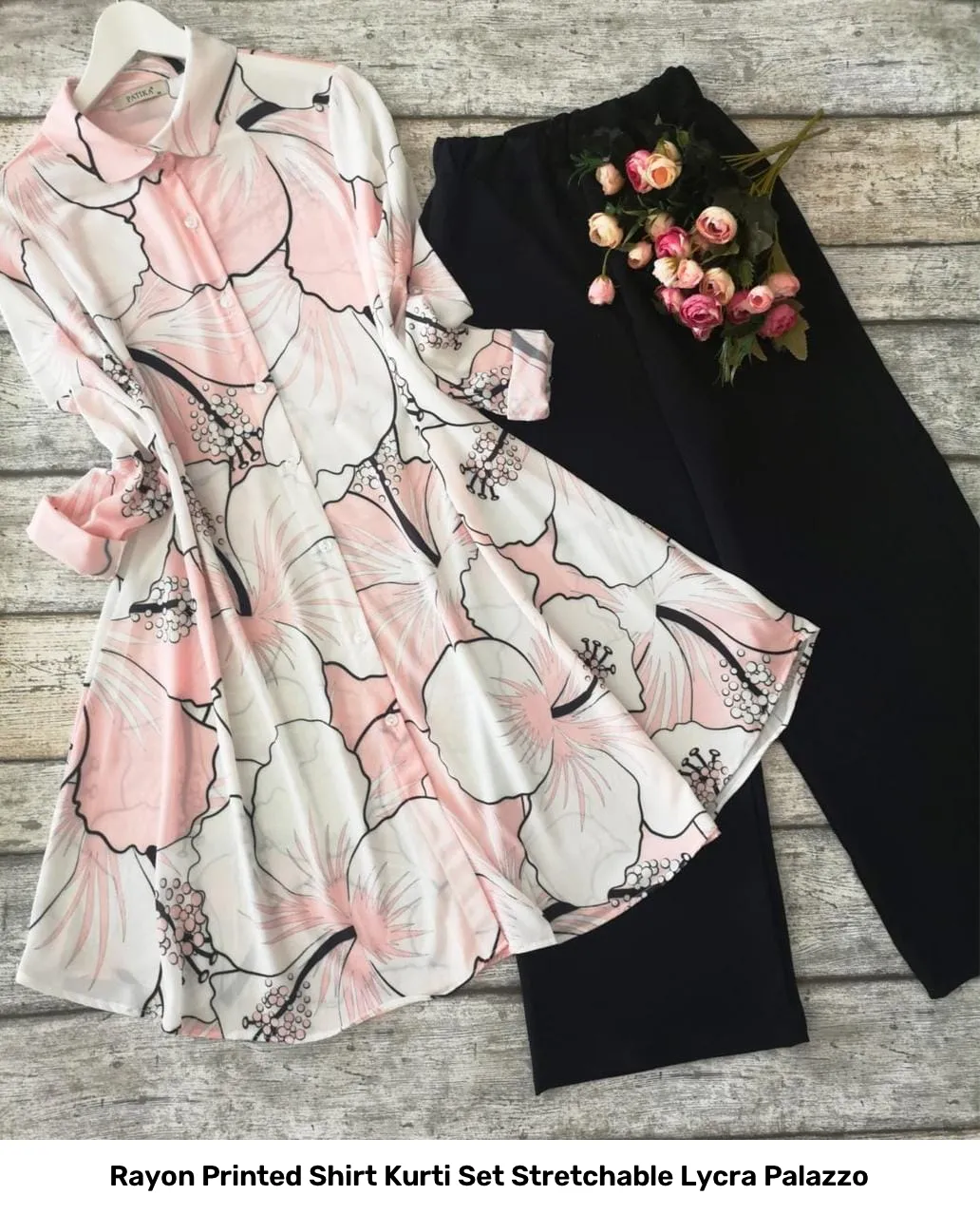 Rayon Printed Shirt Kurti Set Stretchable Lycra Palazzo 40