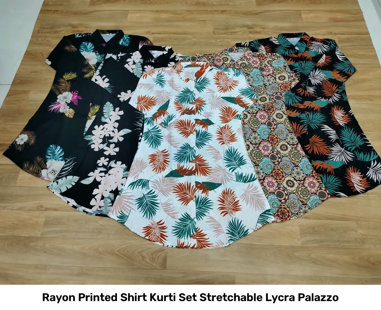 Rayon Printed Shirt Kurti Set Stretchable Lycra Palazzo 41