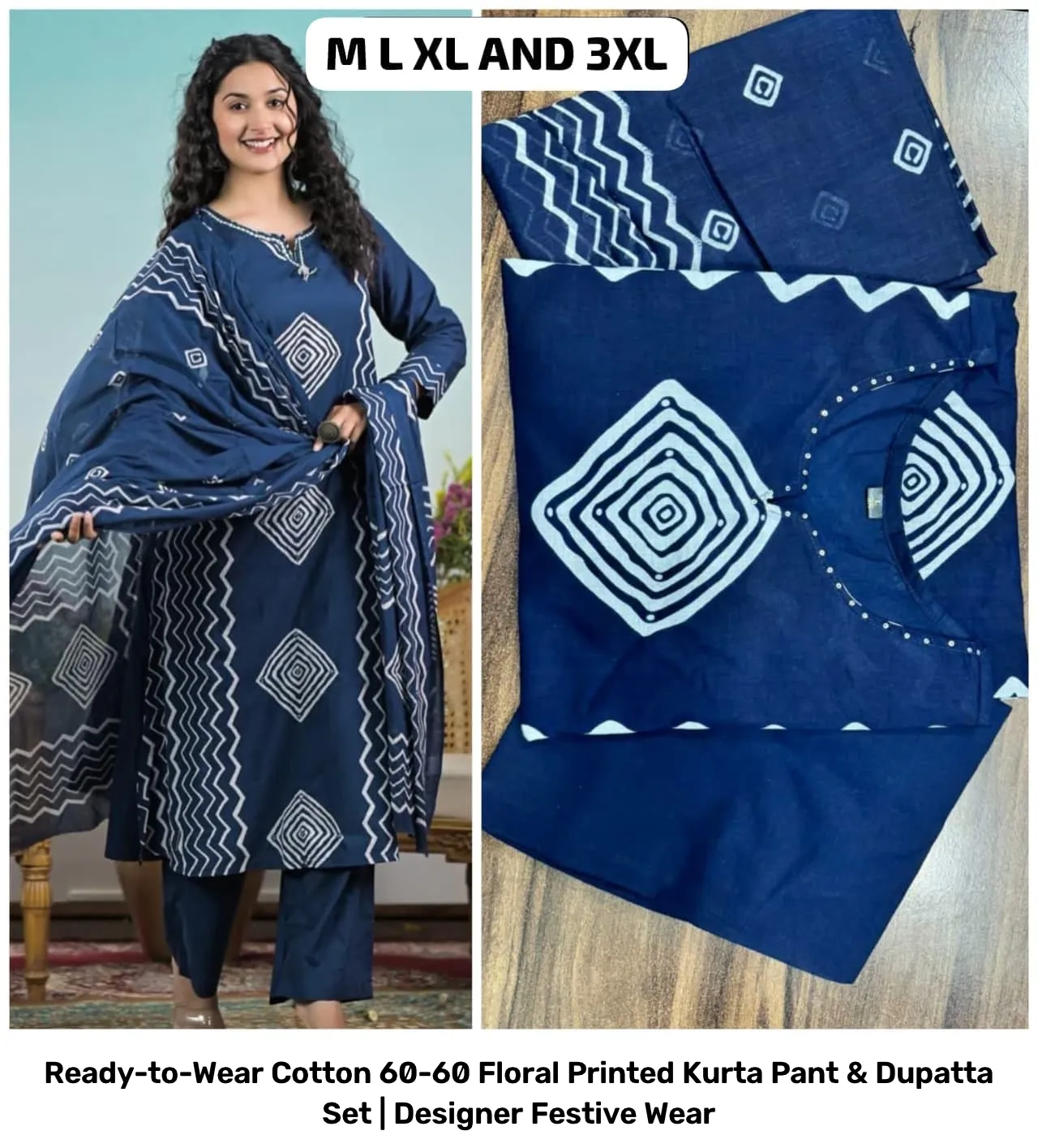 Ready-to-Wear Cotton 60-60 Floral Printed Kurta Pant & Dupatta Set | Designer Festive Wear 11