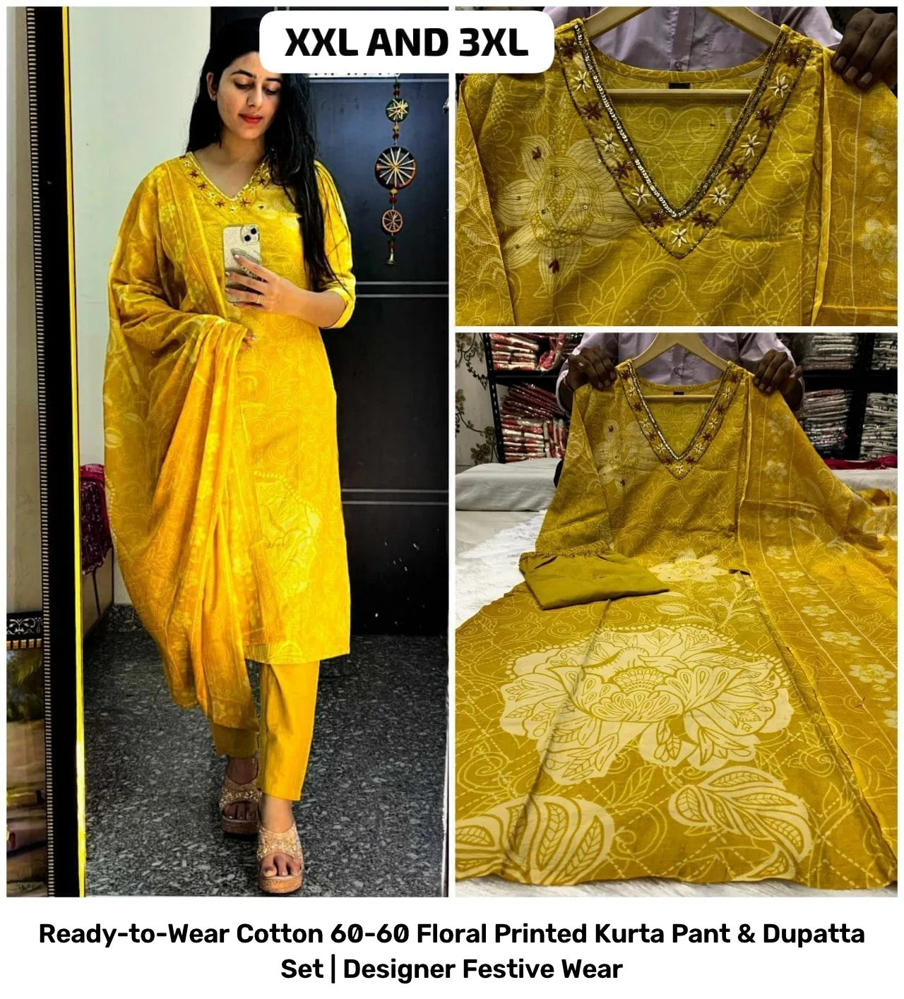 Ready-to-Wear Cotton 60-60 Floral Printed Kurta Pant & Dupatta Set | Designer Festive Wear 13