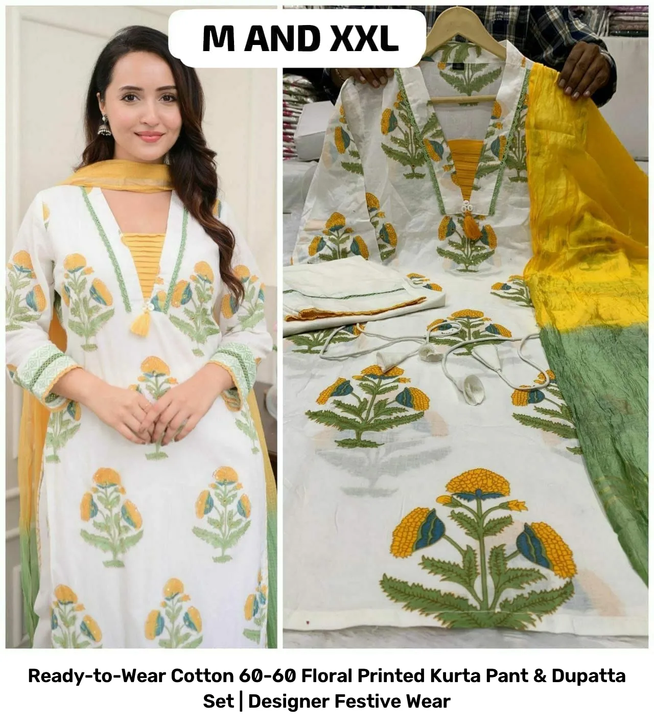 Ready-to-Wear Cotton 60-60 Floral Printed Kurta Pant & Dupatta Set | Designer Festive Wear 14