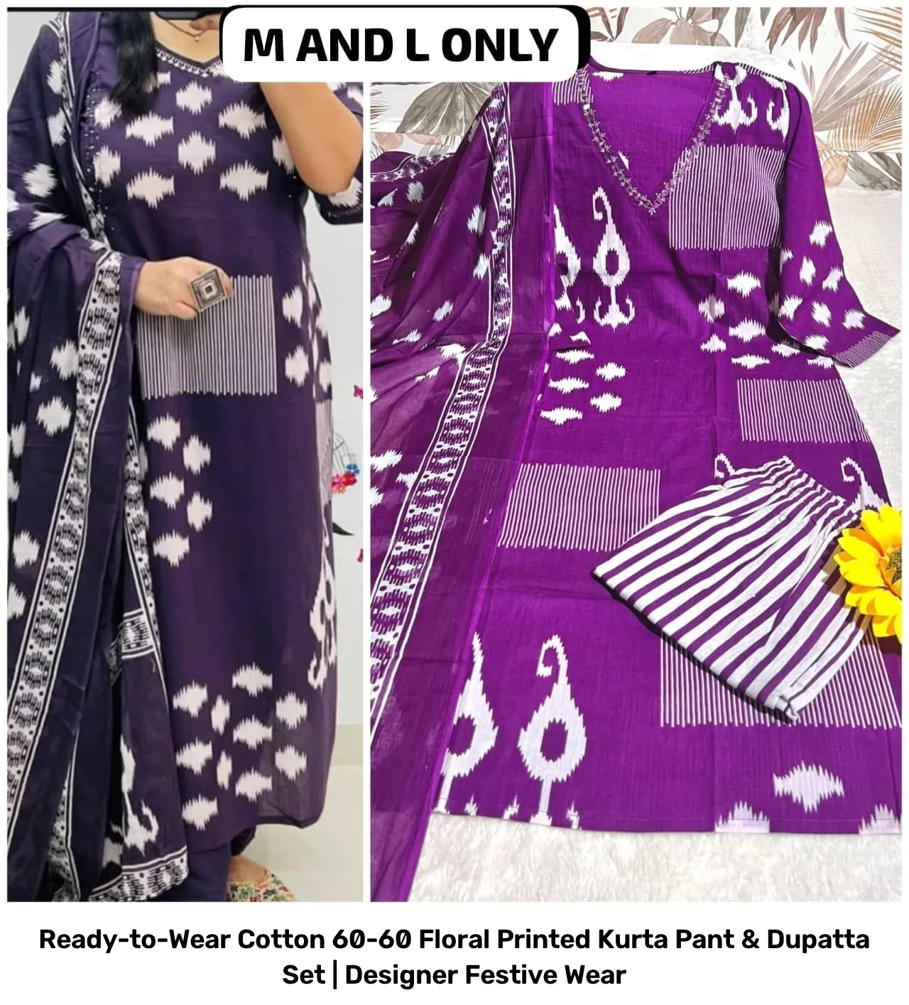 Ready-to-Wear Cotton 60-60 Floral Printed Kurta Pant & Dupatta Set | Designer Festive Wear 17