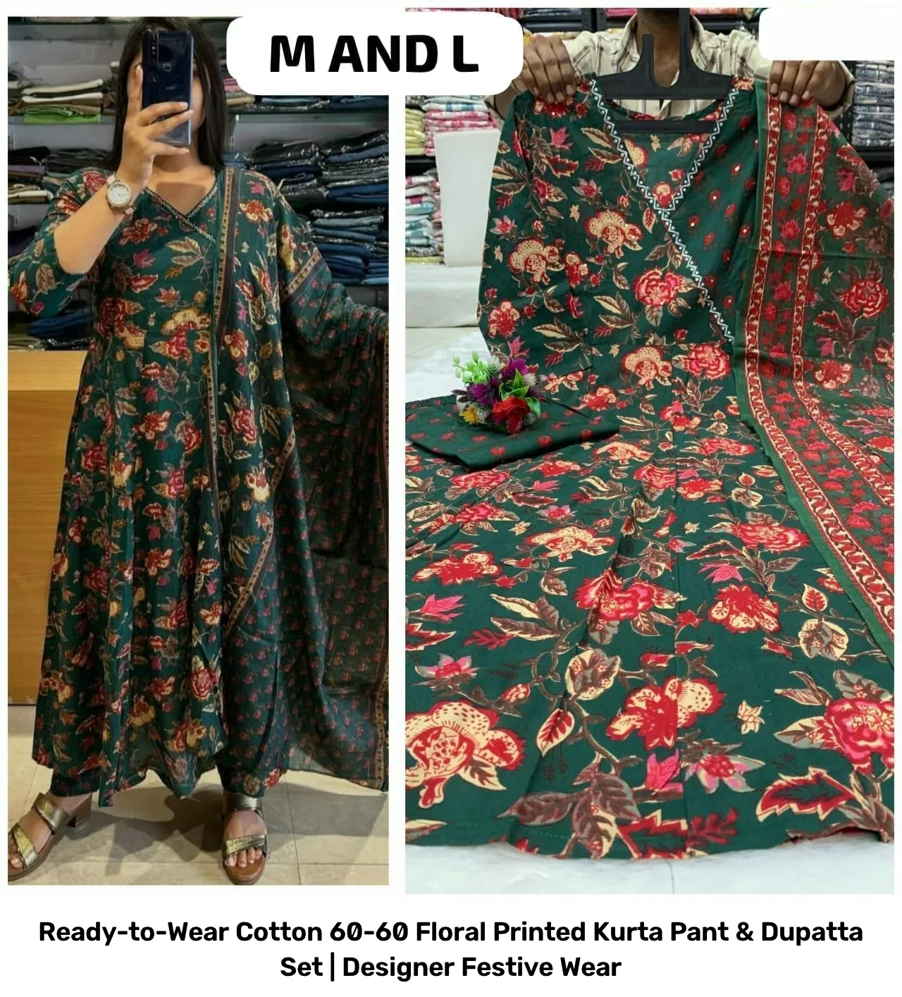 Ready-to-Wear Cotton 60-60 Floral Printed Kurta Pant & Dupatta Set | Designer Festive Wear 18