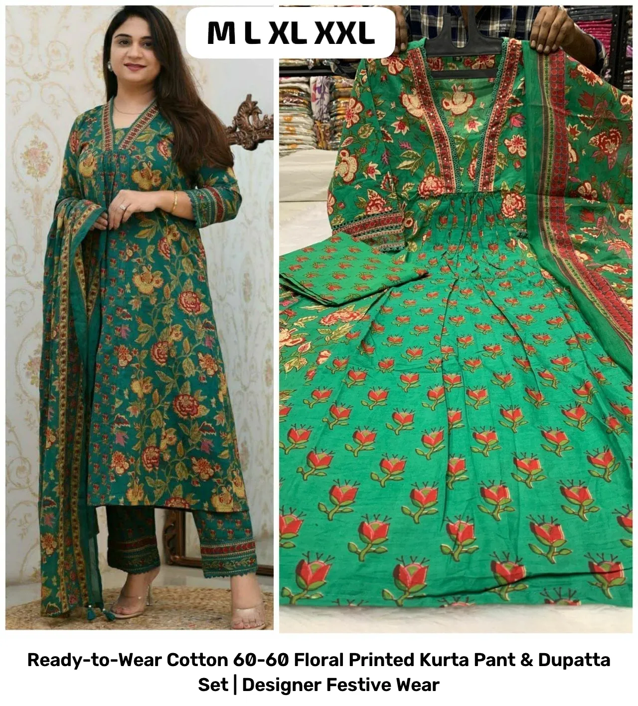 Ready-to-Wear Cotton 60-60 Floral Printed Kurta Pant & Dupatta Set | Designer Festive Wear 20