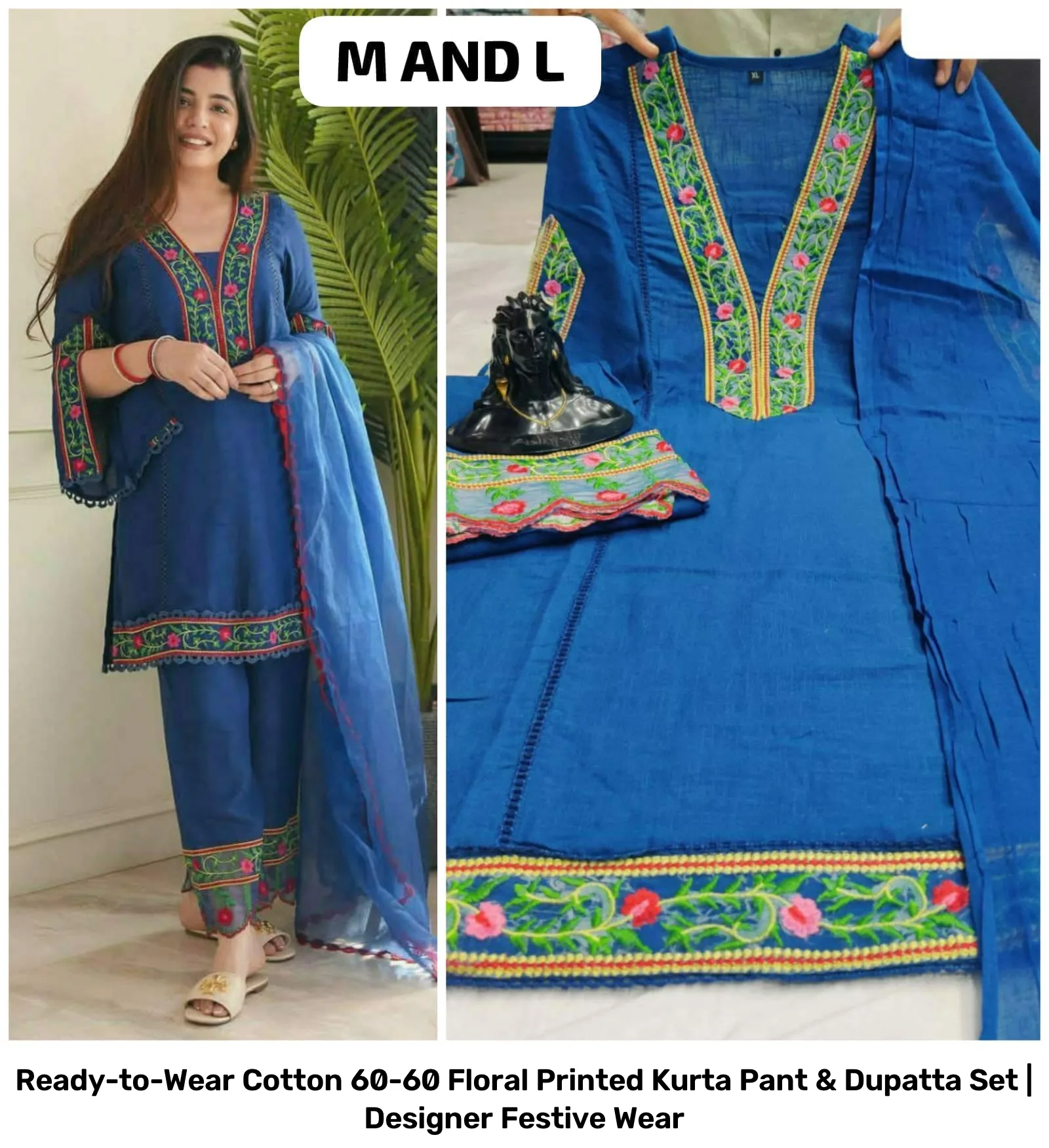 Ready-to-Wear Cotton 60-60 Floral Printed Kurta Pant & Dupatta Set | Designer Festive Wear 21