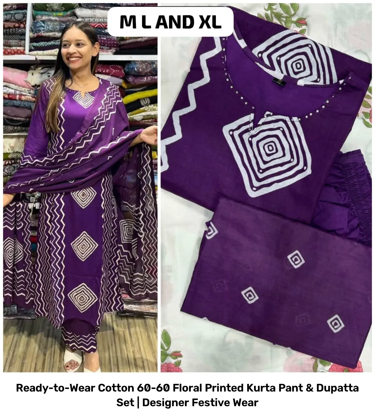 Ready-to-Wear Cotton 60-60 Floral Printed Kurta Pant & Dupatta Set | Designer Festive Wear 26