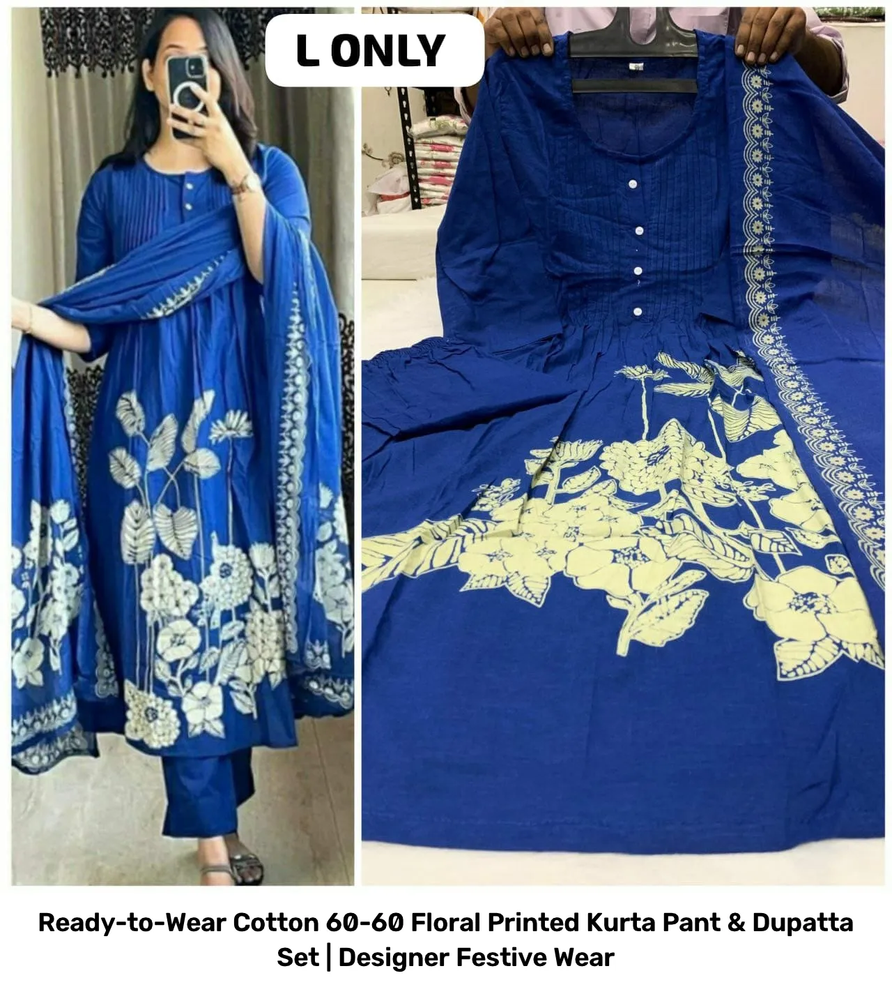 Ready-to-Wear Cotton 60-60 Floral Printed Kurta Pant & Dupatta Set | Designer Festive Wear 27