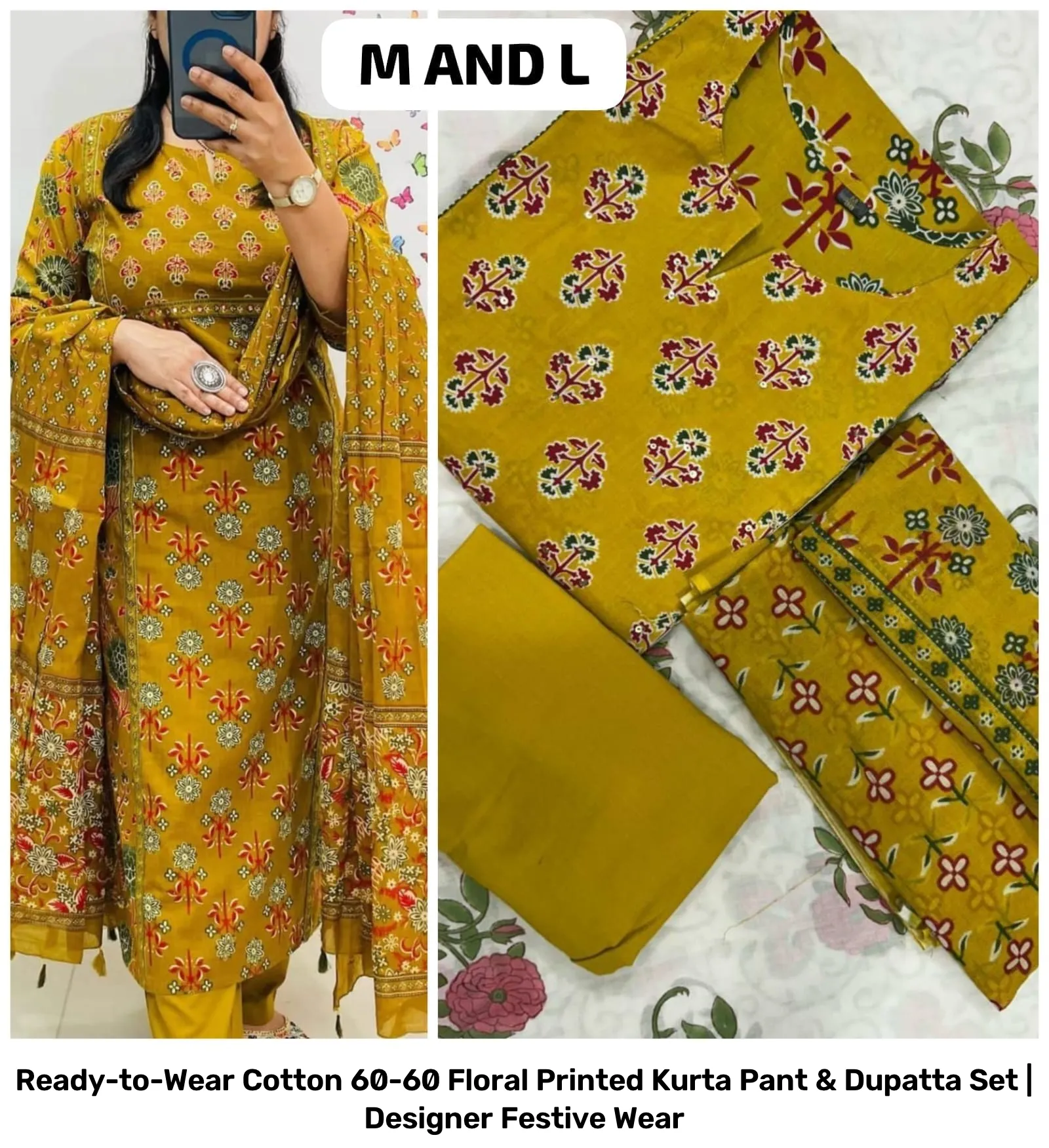 Ready-to-Wear Cotton 60-60 Floral Printed Kurta Pant & Dupatta Set | Designer Festive Wear 28