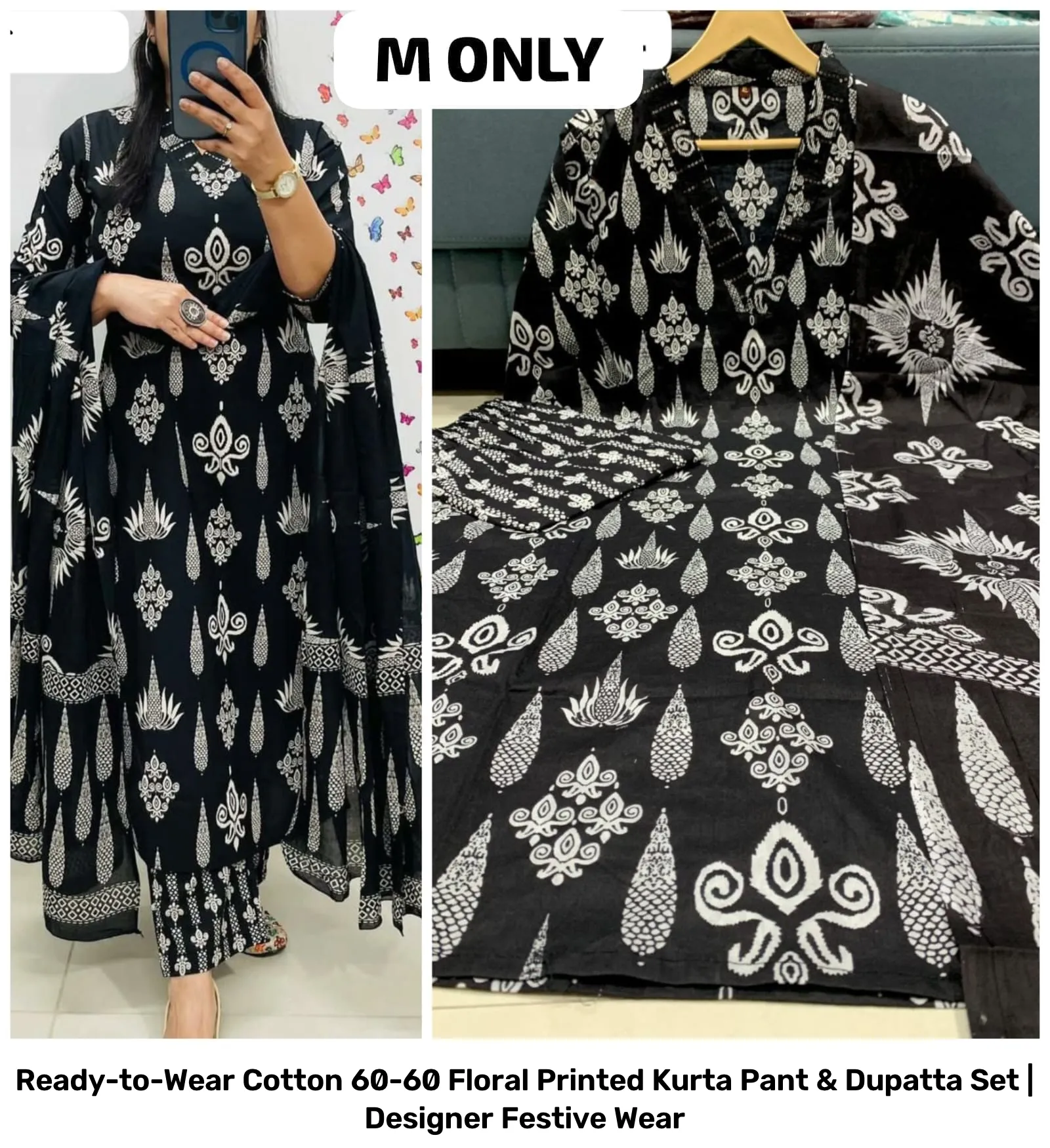 Ready-to-Wear Cotton 60-60 Floral Printed Kurta Pant & Dupatta Set | Designer Festive Wear 29
