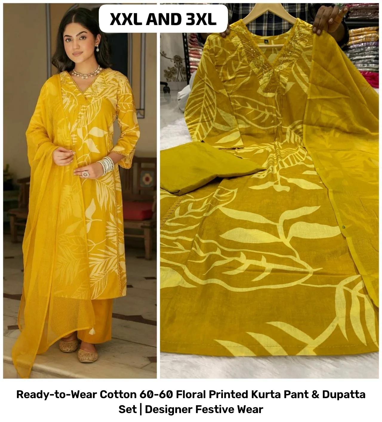 Ready-to-Wear Cotton 60-60 Floral Printed Kurta Pant & Dupatta Set | Designer Festive Wear 31