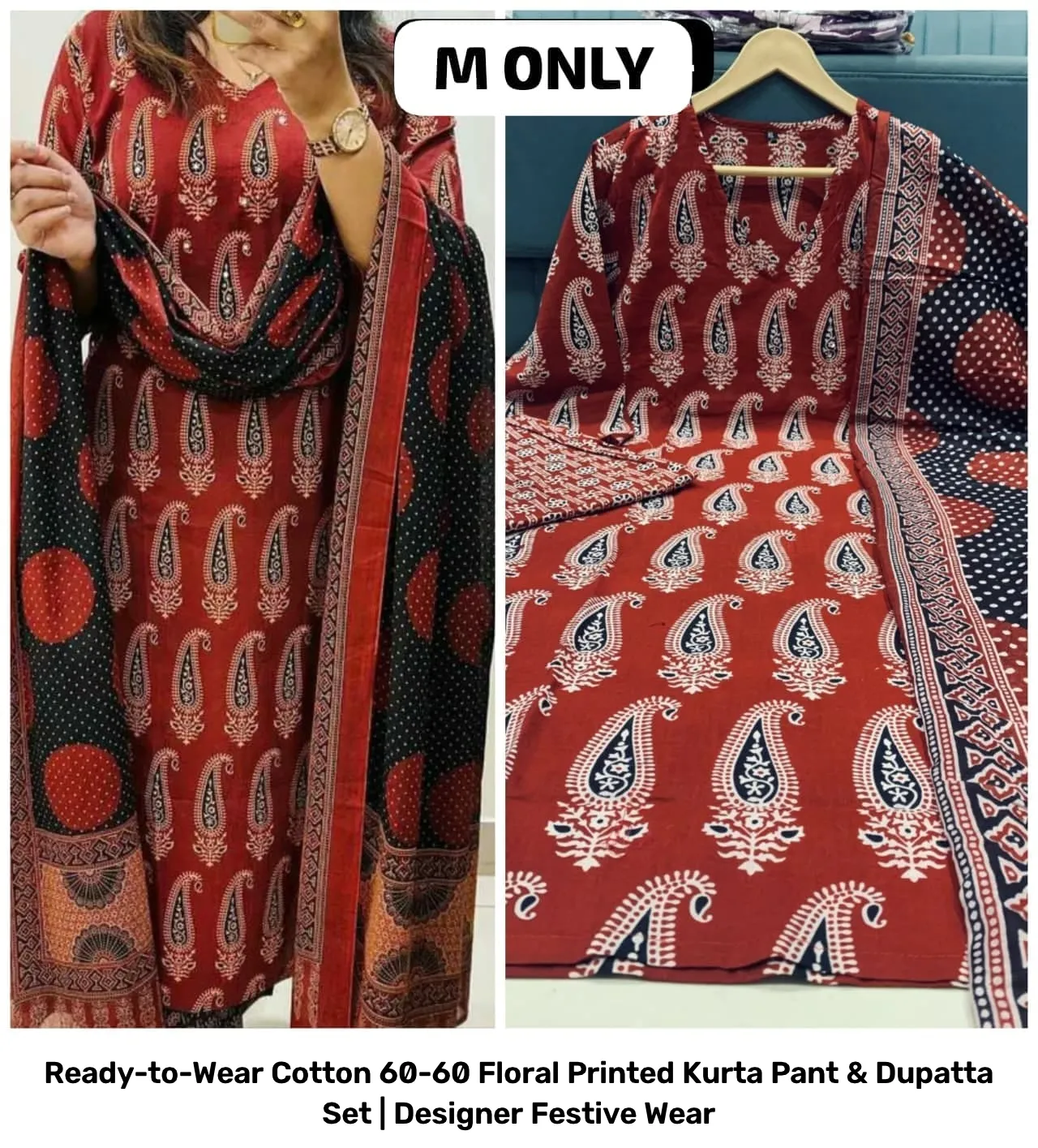 Ready-to-Wear Cotton 60-60 Floral Printed Kurta Pant & Dupatta Set | Designer Festive Wear 33