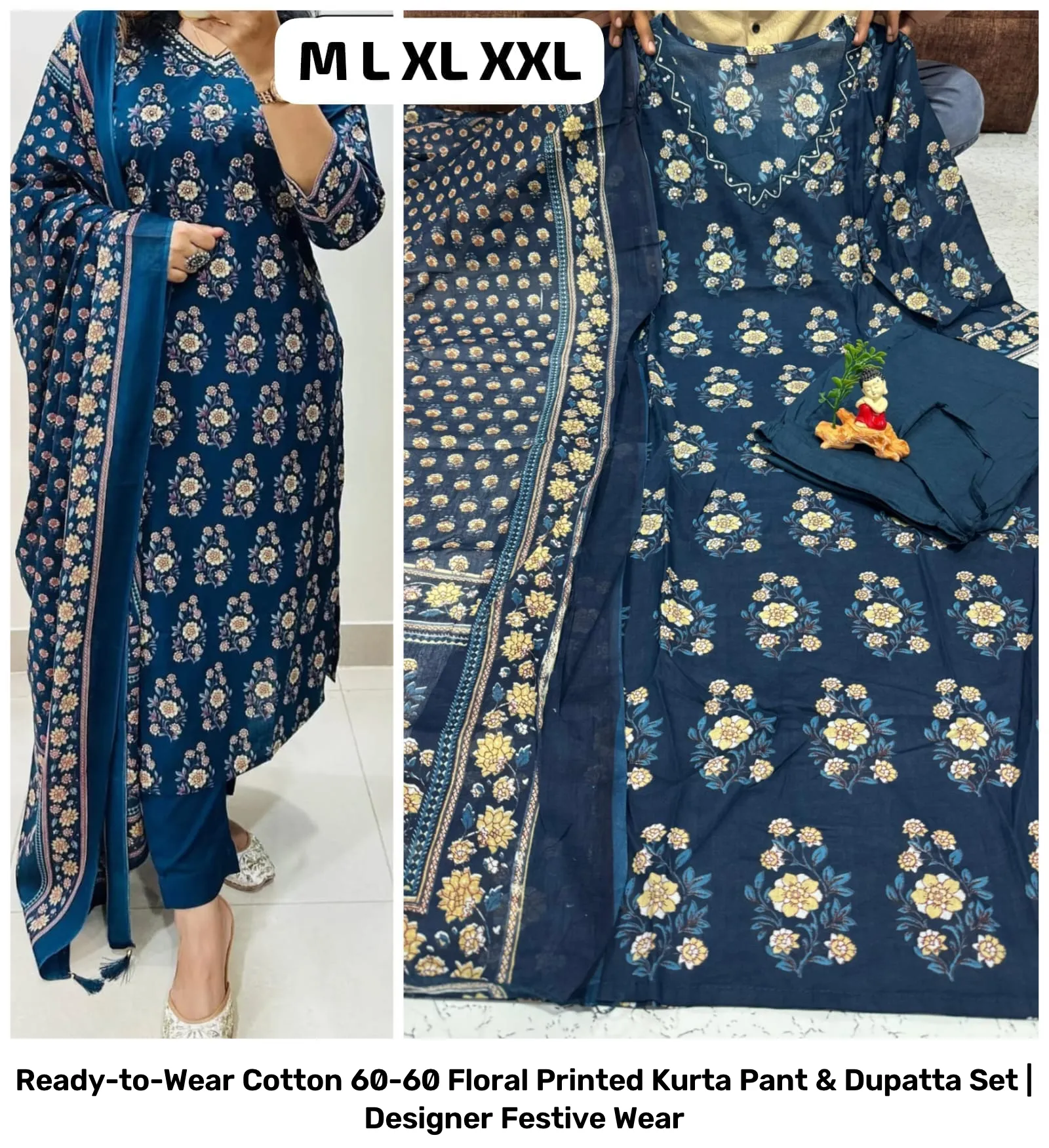 Ready-to-Wear Cotton 60-60 Floral Printed Kurta Pant & Dupatta Set | Designer Festive Wear 37