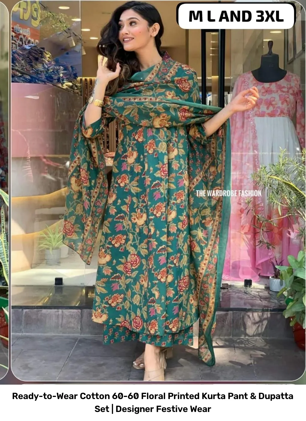 Ready-to-Wear Cotton 60-60 Floral Printed Kurta Pant & Dupatta Set | Designer Festive Wear 4