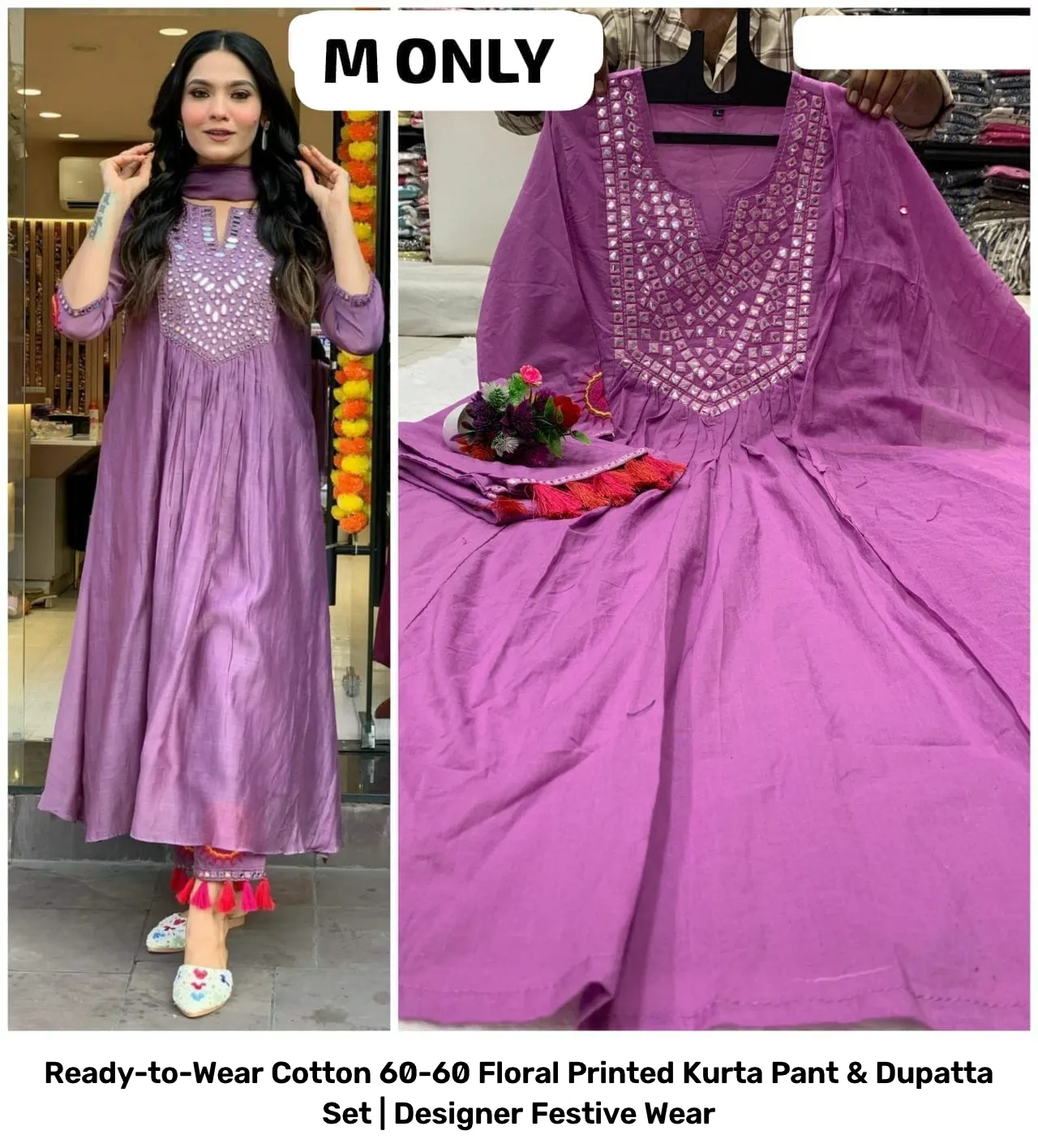 Ready-to-Wear Cotton 60-60 Floral Printed Kurta Pant & Dupatta Set | Designer Festive Wear 5