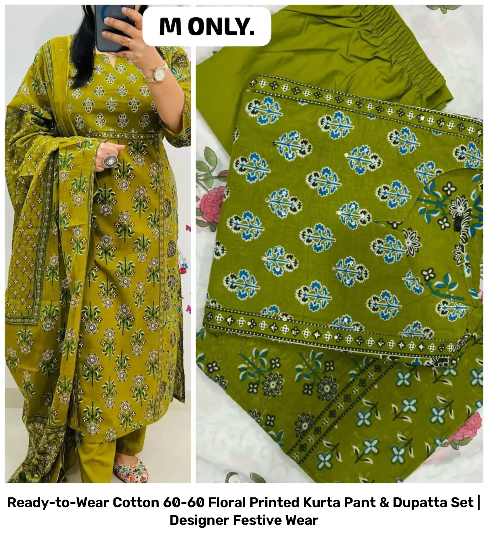 Ready-to-Wear Cotton 60-60 Floral Printed Kurta Pant & Dupatta Set | Designer Festive Wear 6