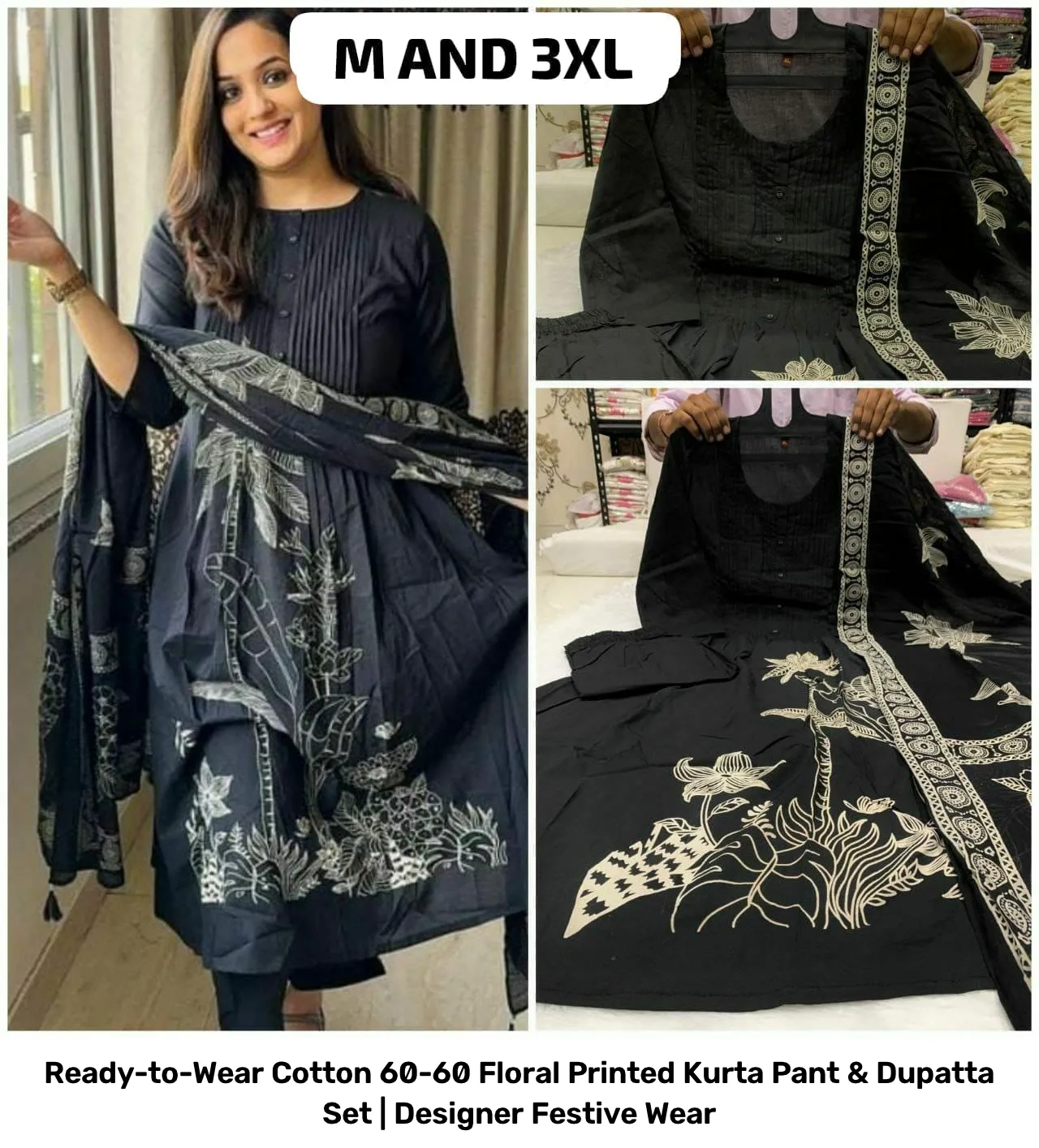 Ready-to-Wear Cotton 60-60 Floral Printed Kurta Pant & Dupatta Set | Designer Festive Wear 7