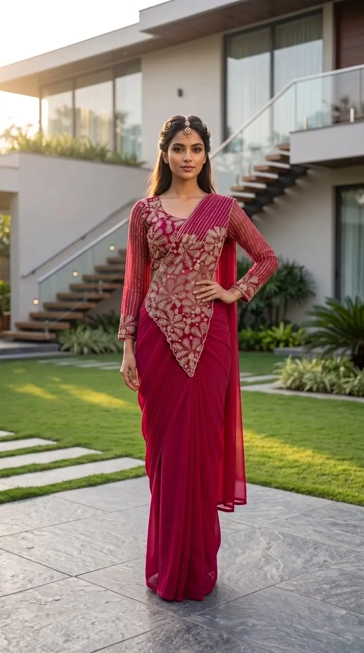 Ready-to-Wear Georgette Designer Saree with Stitched Blouse