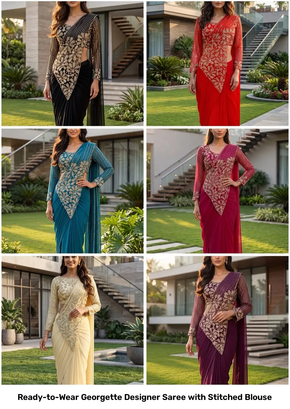 Ready-to-Wear Georgette Designer Saree with Stitched Blouse 10