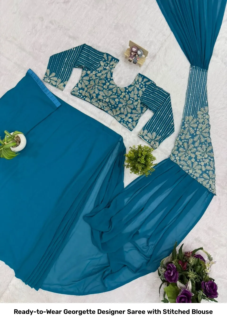 Ready-to-Wear Georgette Designer Saree with Stitched Blouse 11