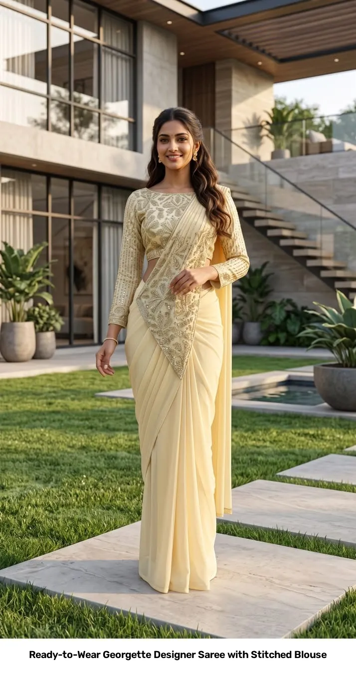 Ready-to-Wear Georgette Designer Saree with Stitched Blouse 13