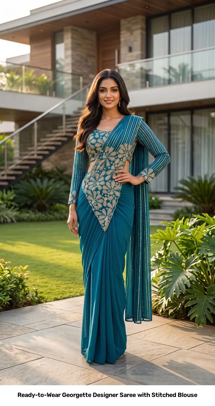 Ready-to-Wear Georgette Designer Saree with Stitched Blouse 14