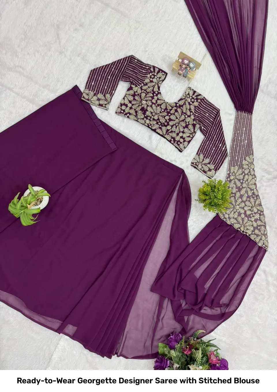 Ready-to-Wear Georgette Designer Saree with Stitched Blouse 18