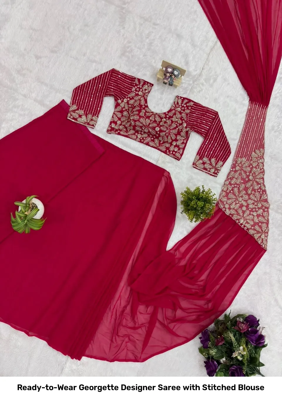 Ready-to-Wear Georgette Designer Saree with Stitched Blouse 19