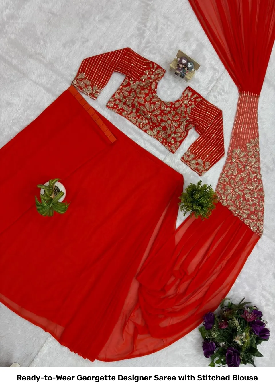Ready-to-Wear Georgette Designer Saree with Stitched Blouse 2