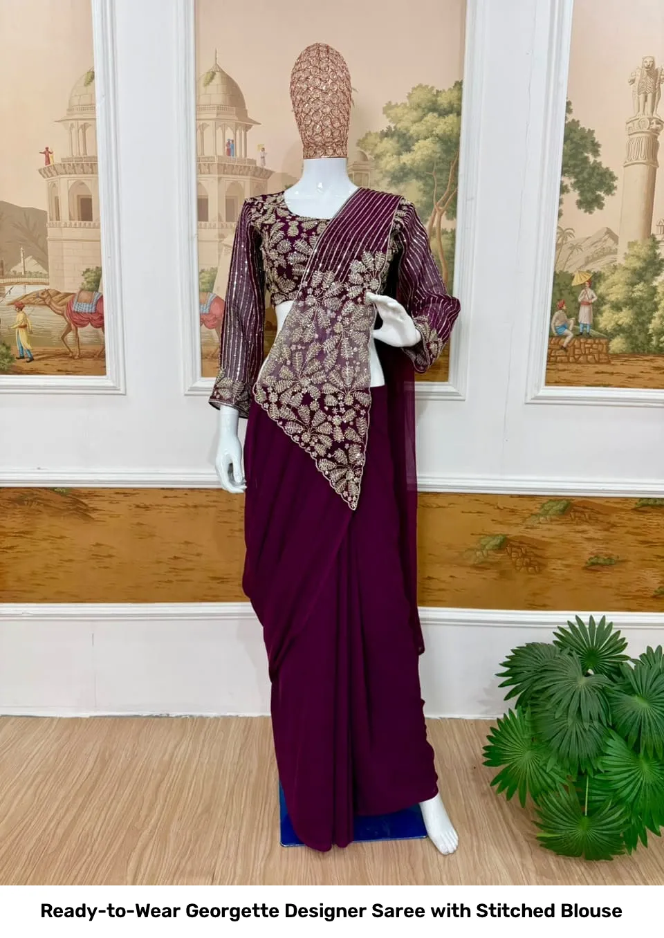 Ready-to-Wear Georgette Designer Saree with Stitched Blouse 3
