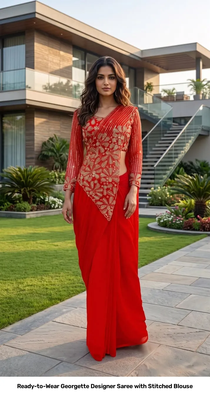 Ready-to-Wear Georgette Designer Saree with Stitched Blouse 4