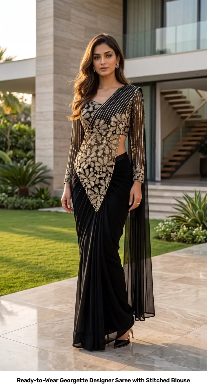 Ready-to-Wear Georgette Designer Saree with Stitched Blouse 8