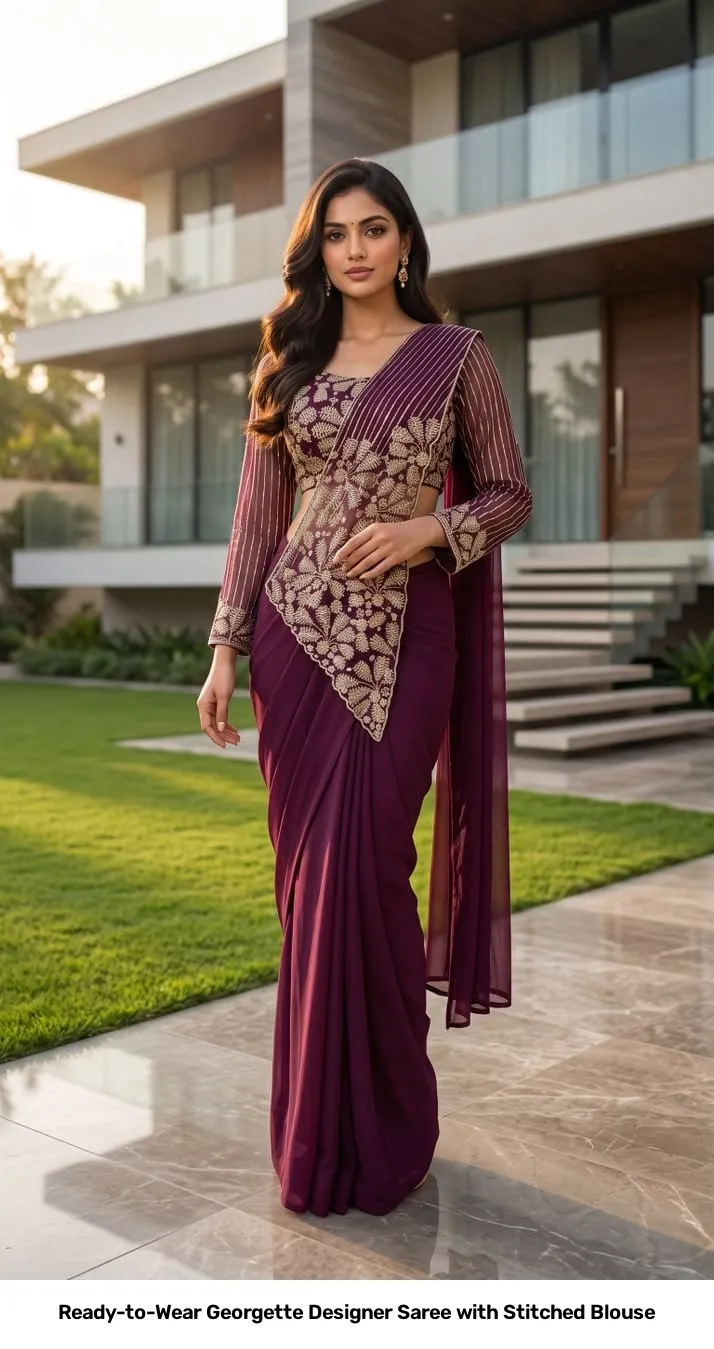 Ready-to-Wear Georgette Designer Saree with Stitched Blouse 9