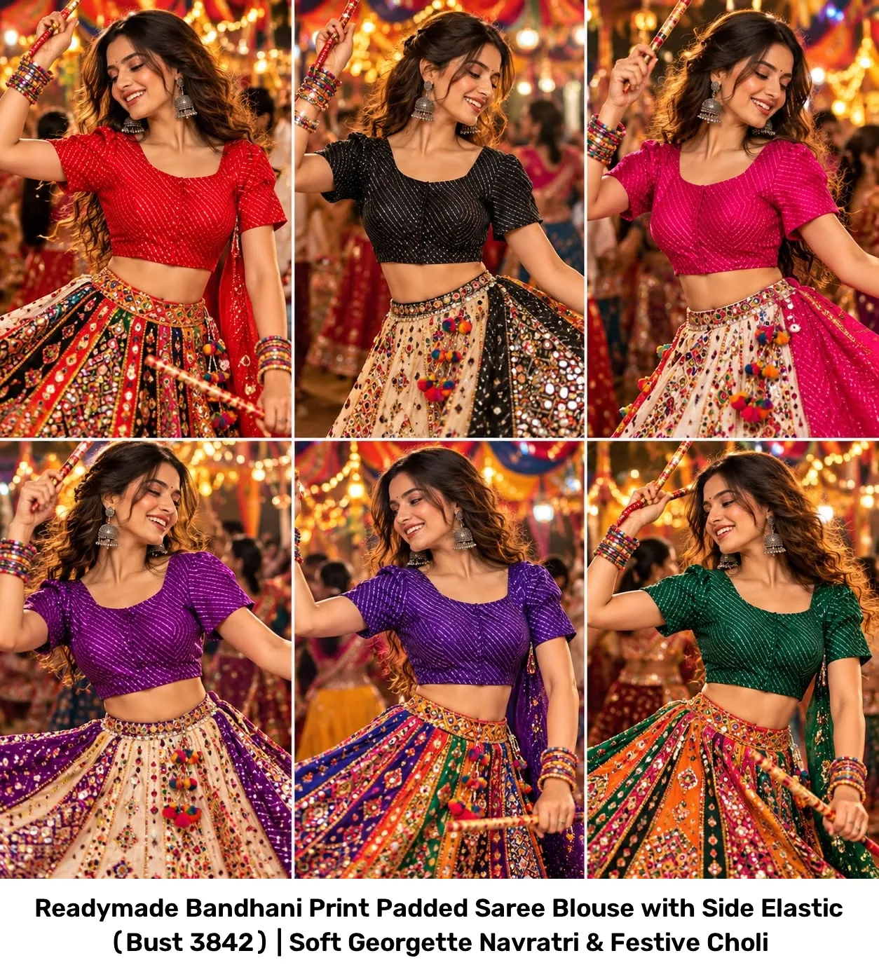 Readymade Bandhani Print Padded Saree Blouse with Side Elastic (Bust 38–42) | Soft Georgette Navratri & Festive Choli 4