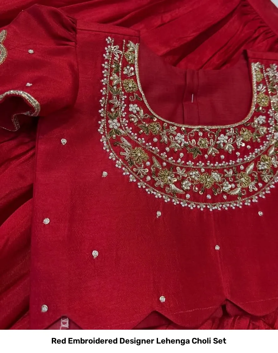 Red Embroidered Designer Lehenga Choli Set 2