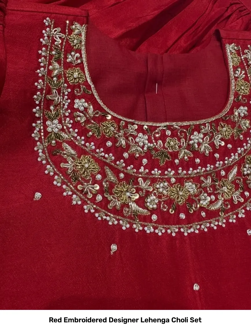 Red Embroidered Designer Lehenga Choli Set 3