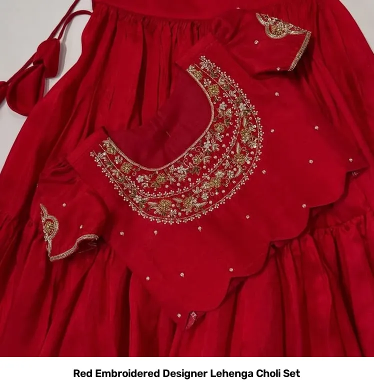 Red Embroidered Designer Lehenga Choli Set 4