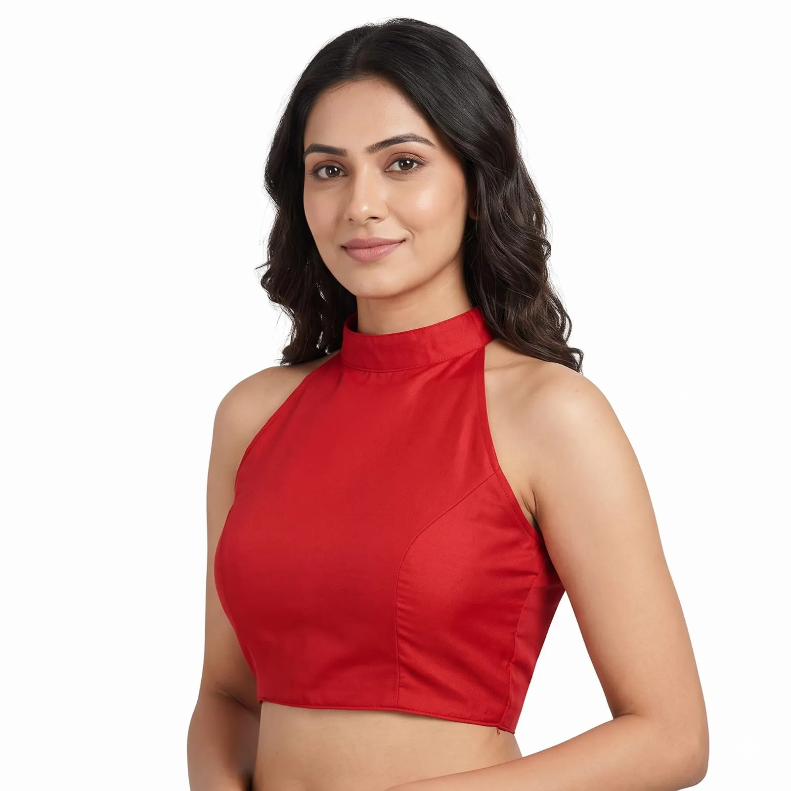 Red Halter Neck Silk Blouse