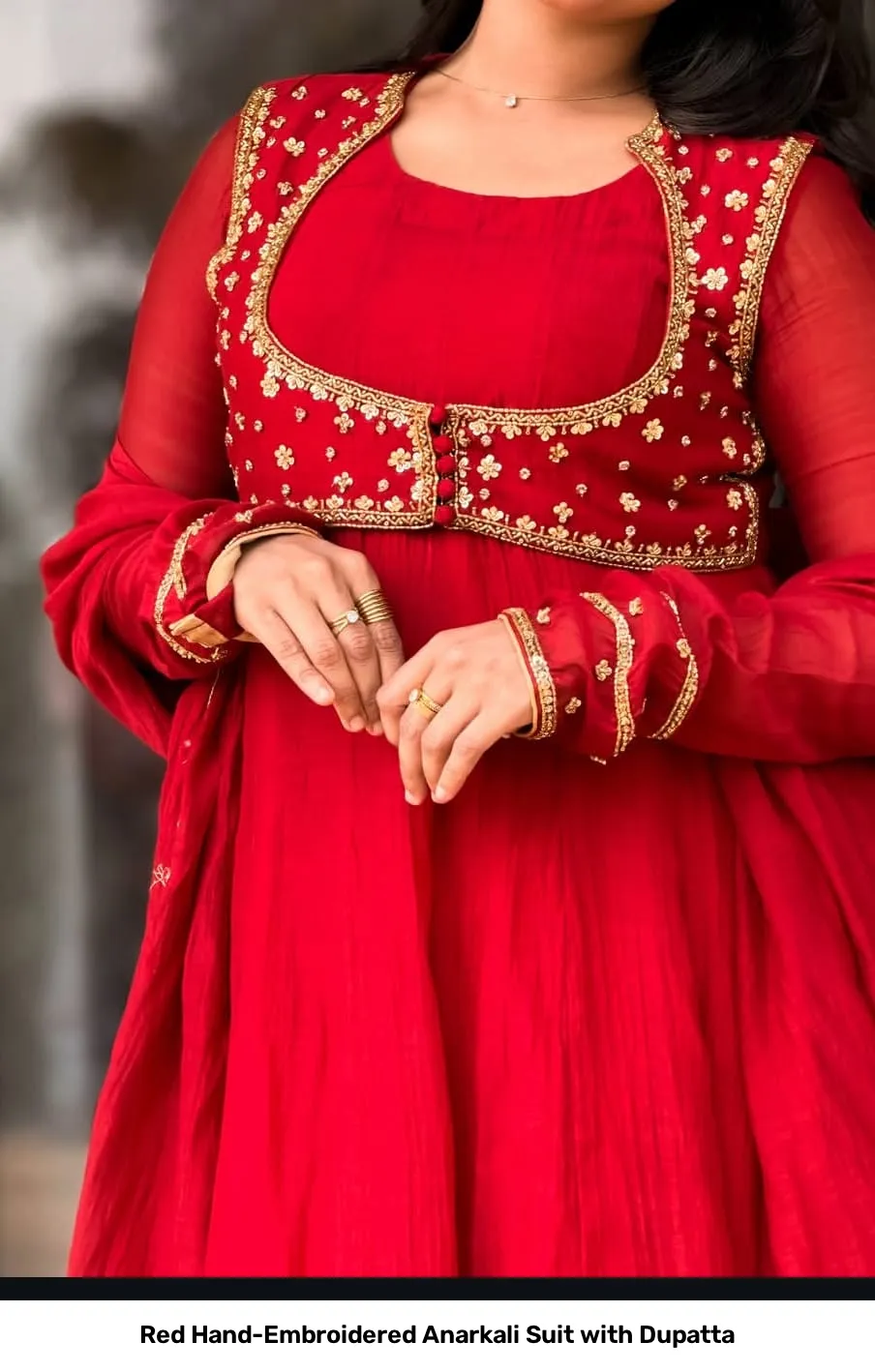Red Hand-Embroidered Anarkali Suit with Dupatta 3