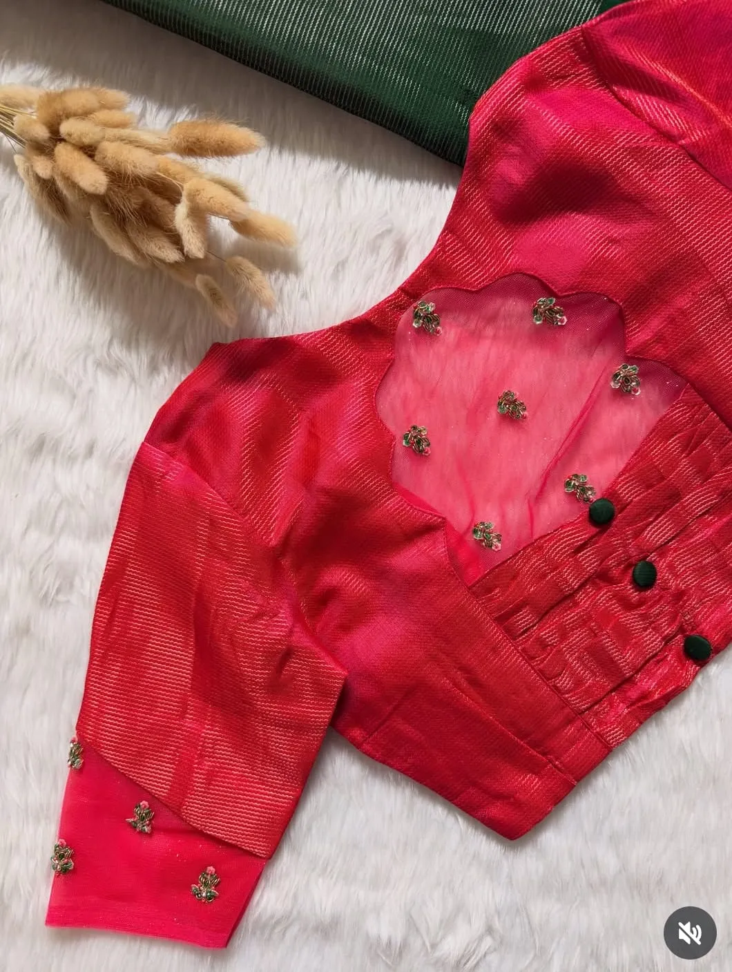 Red Net Back Maggam Blouse