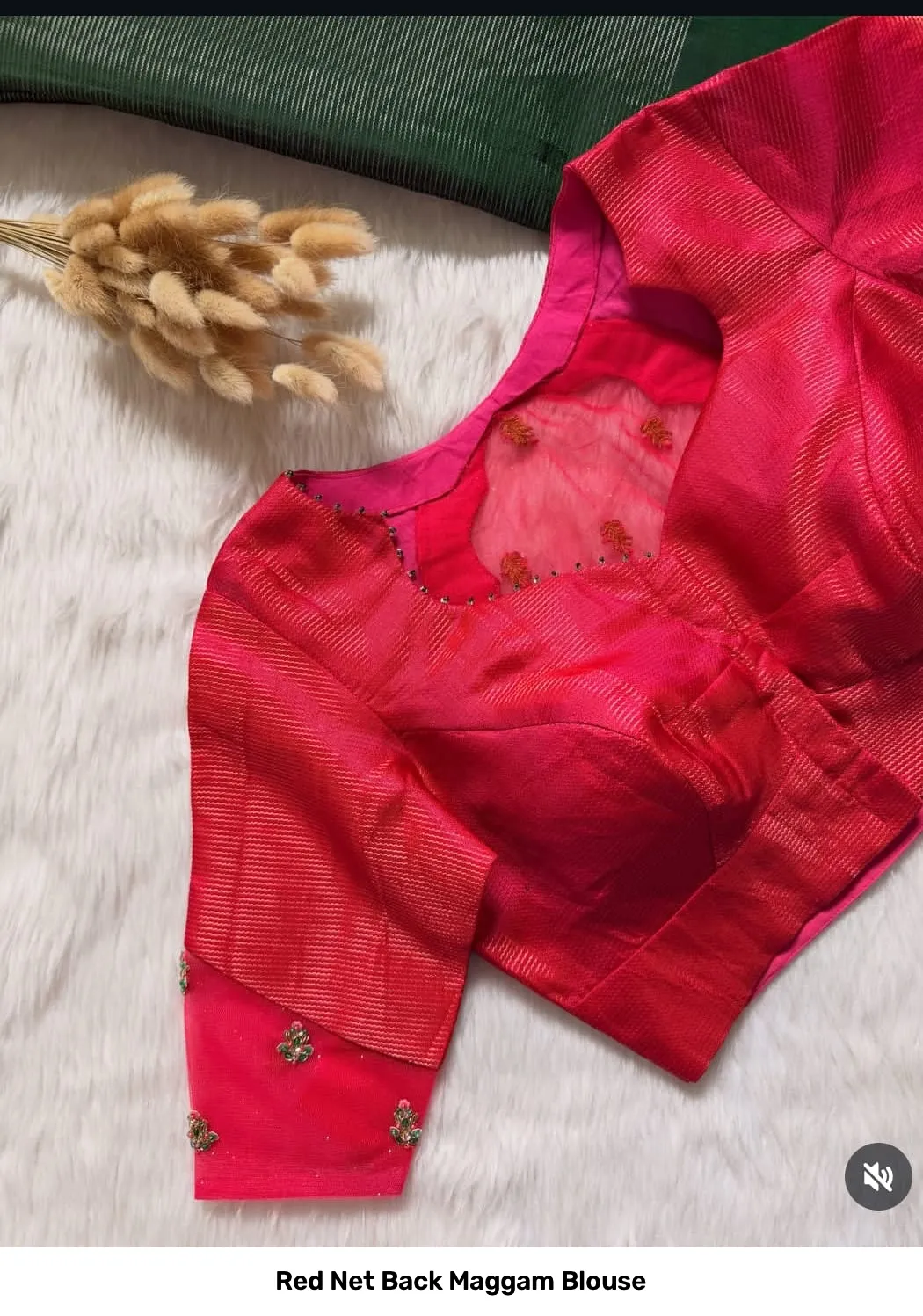 Red Net Back Maggam Blouse 2