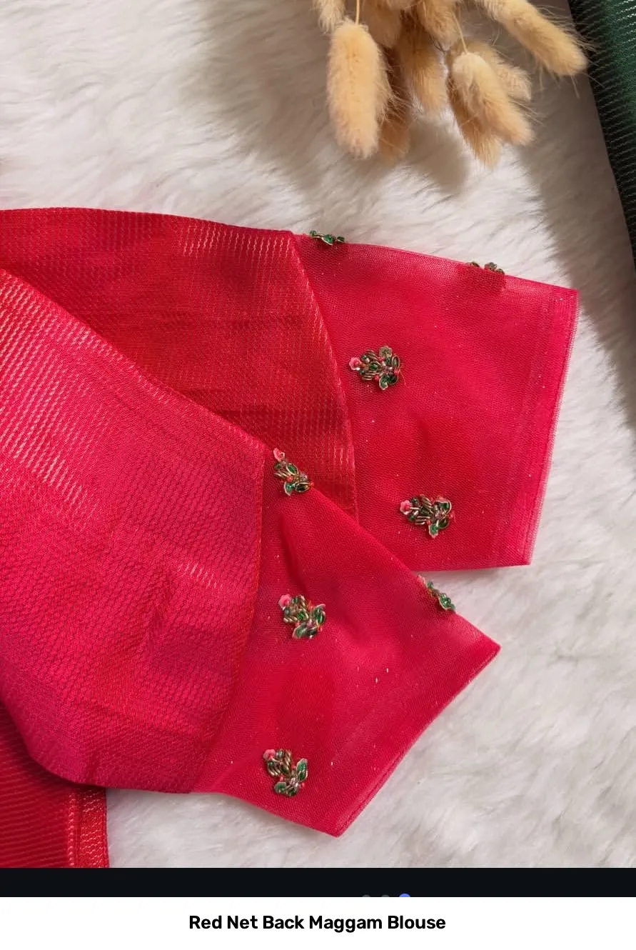 Red Net Back Maggam Blouse 3