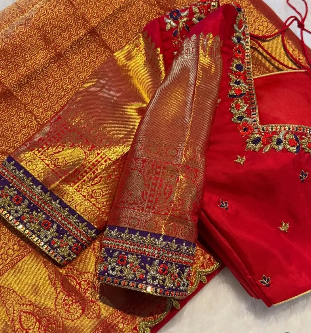 Red Raw Silk Bridal Maggam Work Blouse