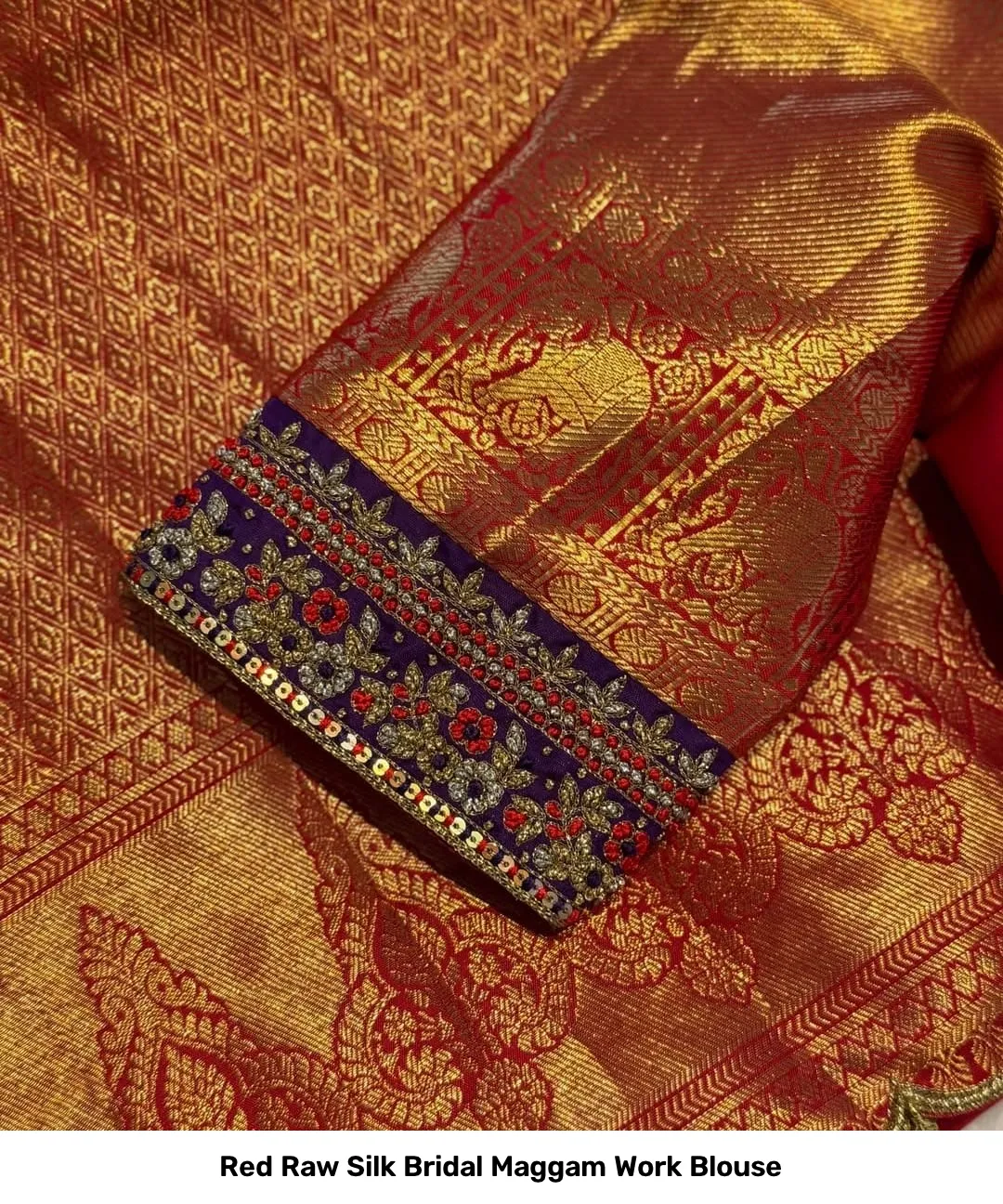 Red Raw Silk Bridal Maggam Work Blouse 2