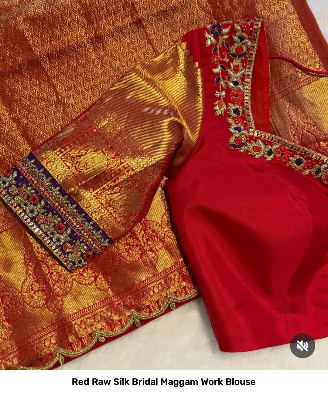 Red Raw Silk Bridal Maggam Work Blouse 3