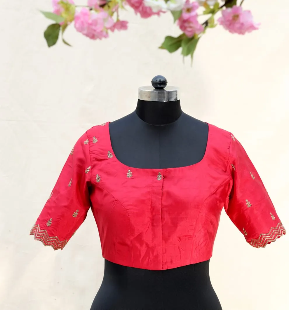 Red Raw Silk Designer Maggam Work Blouse 1