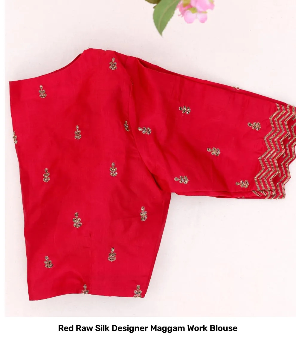 Red Raw Silk Designer Maggam Work Blouse 2